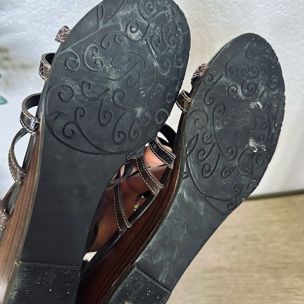 Brighton Brown Leather Silver Ladder Wedge Sandals 10 - Picture 8 of 10
